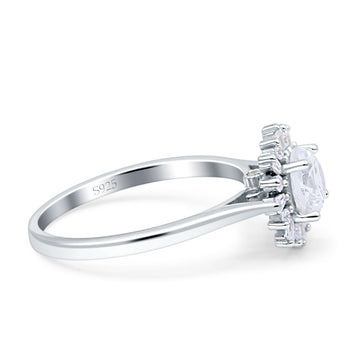 Art Deco Wedding Ring With Baguette And Round Simulated Cubic Zirconia Stones 925 Sterling Silver